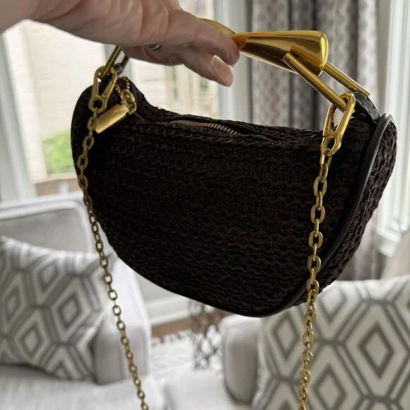 Neiman Marcus Coffee Handmade Straw Crossbody Bag - Picture 4 of 9